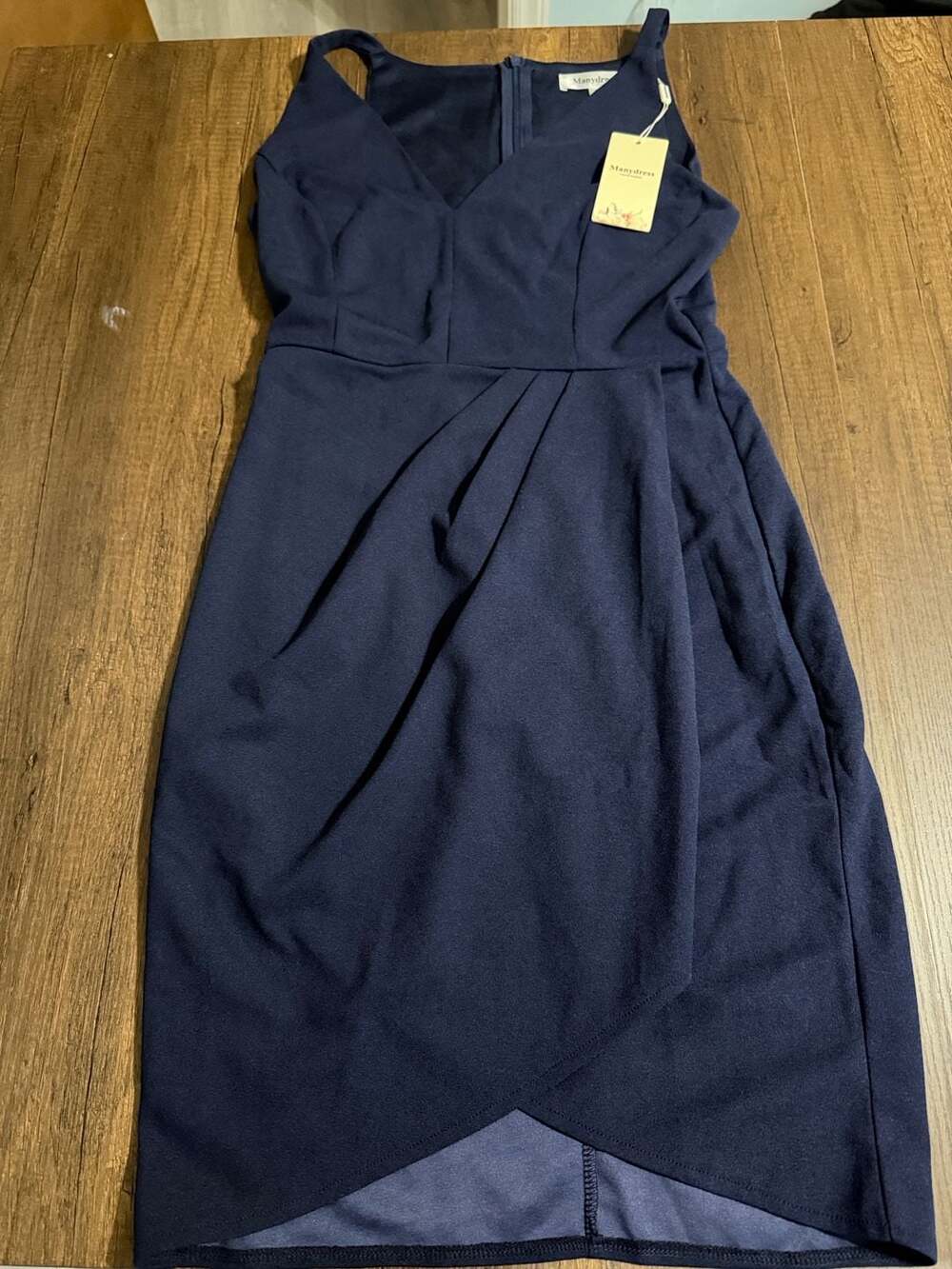 Manydress Cocktail Dress Size S Navy V-Neck Wrap Sleeveless